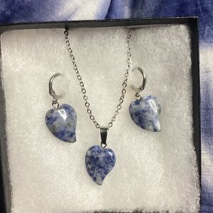 Blue Heart Pendant Necklace and Earrings Set
